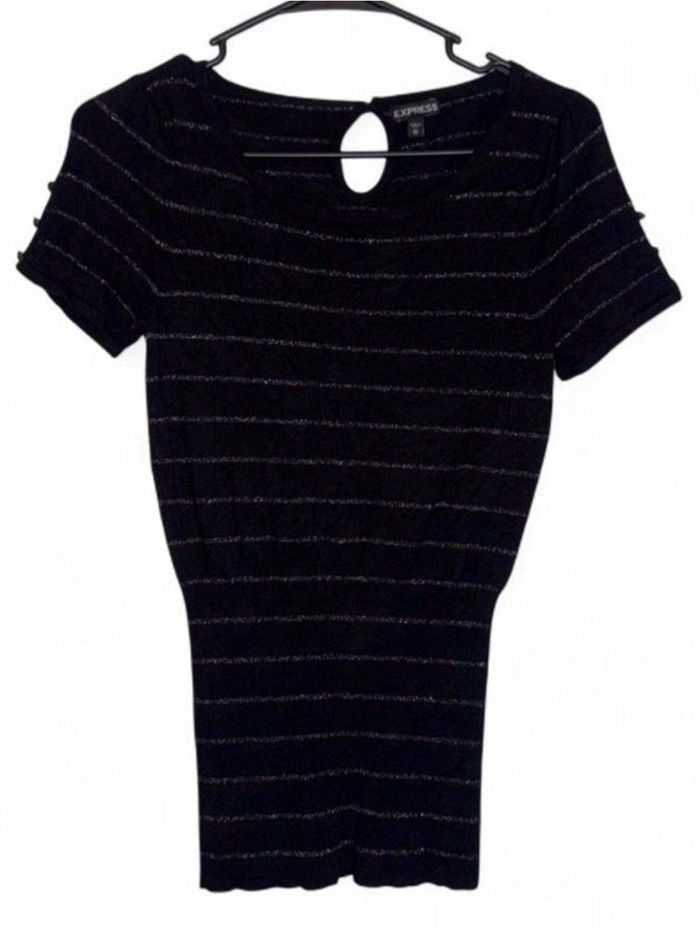 Y2K Express Vintage Black & Metallic Silver Striped Knit Top โ XS